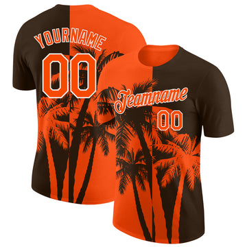 Custom Brown Orange-White Hawaii Tropical Coastal Palm Trees Performance T-Shirt