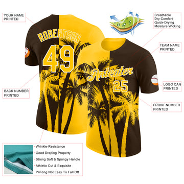 Custom Brown Yellow-White Hawaii Tropical Coastal Palm Trees Performance T-Shirt