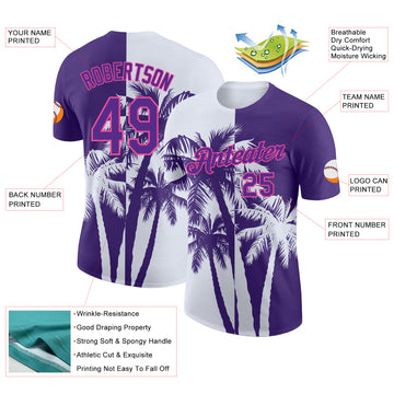 Custom Purple White-Pink Hawaii Tropical Coastal Palm Trees Performance T-Shirt