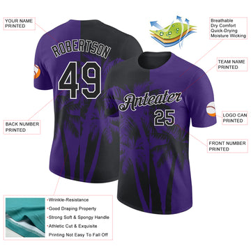 Custom Purple Black-White Hawaii Tropical Coastal Palm Trees Performance T-Shirt