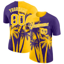 Load image into Gallery viewer, Custom Purple Yellow-White Hawaii Tropical Coastal Palm Trees Performance T-Shirt
