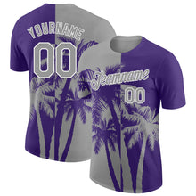 Загрузить изображение в средство просмотра галереи, Custom Purple Gray-White Hawaii Tropical Coastal Palm Trees Performance T-Shirt
