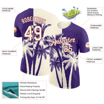 Custom Purple Cream-Crimson Hawaii Tropical Coastal Palm Trees Performance T-Shirt