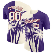 Load image into Gallery viewer, Custom Purple Cream-Crimson Hawaii Tropical Coastal Palm Trees Performance T-Shirt
