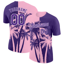Load image into Gallery viewer, Custom Purple Light Pink-White Hawaii Tropical Coastal Palm Trees Performance T-Shirt
