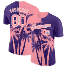Load image into Gallery viewer, Custom Purple Medium Pink-White Hawaii Tropical Coastal Palm Trees Performance T-Shirt
