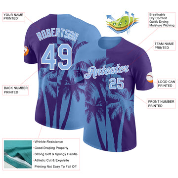 Custom Purple Light Blue-White Hawaii Tropical Coastal Palm Trees Performance T-Shirt