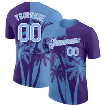 Laden Sie das Bild in den Galerie-Viewer, Custom Purple Light Blue-White Hawaii Tropical Coastal Palm Trees Performance T-Shirt
