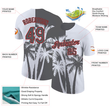 Custom White Steel Gray-Red Hawaii Tropical Coastal Palm Trees Performance T-Shirt