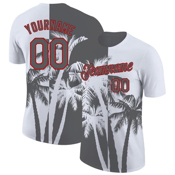Custom White Steel Gray-Red Hawaii Tropical Coastal Palm Trees Performance T-Shirt