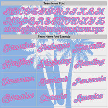 Laden Sie das Bild in den Galerie-Viewer, Custom White Light Blue-Pink Hawaii Tropical Coastal Palm Trees Performance T-Shirt
