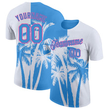 Загрузить изображение в средство просмотра галереи, Custom White Powder Blue-Pink Hawaii Tropical Coastal Palm Trees Performance T-Shirt
