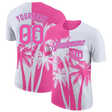 Laden Sie das Bild in den Galerie-Viewer, Custom White Pink-Light Blue Hawaii Tropical Coastal Palm Trees Performance T-Shirt
