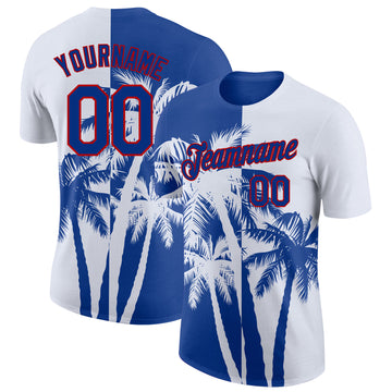 Custom White Royal-Red Hawaii Tropical Coastal Palm Trees Performance T-Shirt