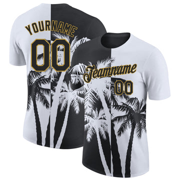 Custom White Black-Old Gold Hawaii Tropical Coastal Palm Trees Performance T-Shirt