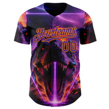 Charger l'image dans la galerie, Custom Black Purple-Bay Orange Cyber Tropical Palm Trees Dinosaur Gothic Fantasy Authentic Baseball Jersey
