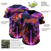 Charger l'image dans la galerie, Custom Black Purple-Bay Orange Cyber Tropical Palm Trees Dinosaur Gothic Fantasy Authentic Baseball Jersey
