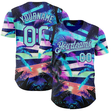 Custom Blue Ice Blue-Purple Cyber Tropical Palm Trees Music Festival Authentic Baseball Jersey