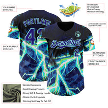 Загрузить изображение в средство просмотра галереи, Custom Black Dark Purple-Ice Blue Cyber Tropical Palm Trees Dinosaur Gothic Fantasy Authentic Baseball Jersey

