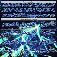 Загрузить изображение в средство просмотра галереи, Custom Black Dark Purple-Ice Blue Cyber Tropical Palm Trees Dinosaur Gothic Fantasy Authentic Baseball Jersey
