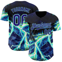 Загрузить изображение в средство просмотра галереи, Custom Black Dark Purple-Ice Blue Cyber Tropical Palm Trees Dinosaur Gothic Fantasy Authentic Baseball Jersey

