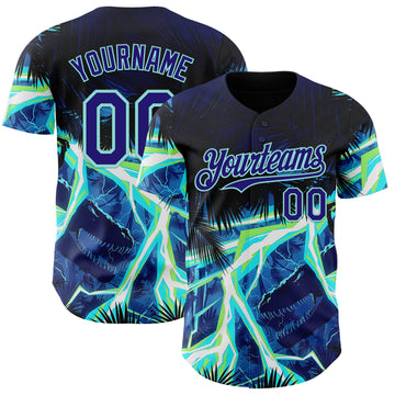 Custom Black Dark Purple-Ice Blue Cyber Tropical Palm Trees Dinosaur Gothic Fantasy Authentic Baseball Jersey