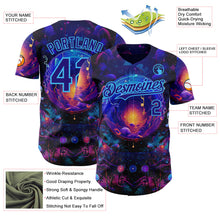 Laden Sie das Bild in den Galerie-Viewer, Custom Blue Dark Purple-Sky Blue Cyber Tropical Palm Trees Music Festival Cosmic Nebula Authentic Baseball Jersey
