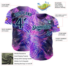 Загрузить изображение в средство просмотра галереи, Custom Purple Navy-Ice Blue Cyber Tropical Palm Trees Dinosaur Gothic Fantasy Authentic Baseball Jersey
