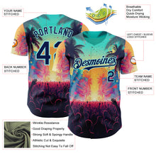Laden Sie das Bild in den Galerie-Viewer, Custom Ice Blue-Navy Cyber Tropical Palm Trees Music Festival Authentic Baseball Jersey
