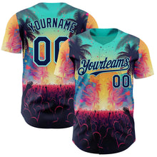 Laden Sie das Bild in den Galerie-Viewer, Custom Ice Blue-Navy Cyber Tropical Palm Trees Music Festival Authentic Baseball Jersey
