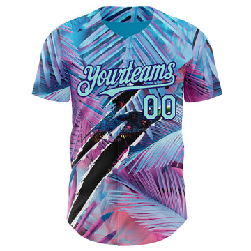 Custom Blue Ice Blue Pink-Dark Purple Cyber Tropical Palm Trees Music Festival Gothic Fantasy Authentic Baseball Jersey