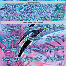 Laden Sie das Bild in den Galerie-Viewer, Custom Blue Ice Blue Pink-Dark Purple Cyber Tropical Palm Trees Music Festival Gothic Fantasy Authentic Baseball Jersey
