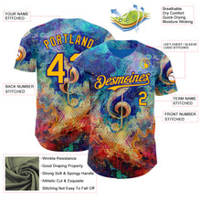 Laden Sie das Bild in den Galerie-Viewer, Custom Blue Gold Red-Dark Purple Cyber Tropical Palm Trees Music Festival Fluid Liquid Authentic Baseball Jersey
