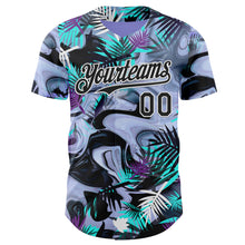 Load image into Gallery viewer, Custom Purple Black Green-White Cyber Tropical Palm Trees Music Festival Fluid Liquid Authentic Baseball Jersey
