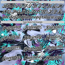 Load image into Gallery viewer, Custom Purple Black Green-White Cyber Tropical Palm Trees Music Festival Fluid Liquid Authentic Baseball Jersey
