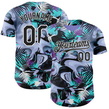 Load image into Gallery viewer, Custom Purple Black Green-White Cyber Tropical Palm Trees Music Festival Fluid Liquid Authentic Baseball Jersey

