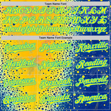 Charger l'image dans la galerie, Custom Yellow Light Yellow Blue-Lakes Blue Cyber Tropical Palm Trees Music Festival Gradient Neon Polka Dot Authentic Baseball Jersey
