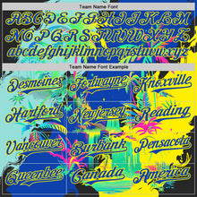 Загрузить изображение в средство просмотра галереи, Custom Thunder Blue Green-Light Yellow Cyber Tropical Palm Trees Music Festival Authentic Baseball Jersey
