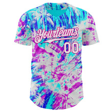 Load image into Gallery viewer, Custom Ice Blue White Blue-Deep Pink Cyber Tropical Palm Trees Music Festival Authentic Baseball Jersey
