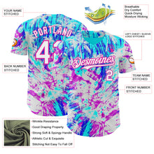 Load image into Gallery viewer, Custom Ice Blue White Blue-Deep Pink Cyber Tropical Palm Trees Music Festival Authentic Baseball Jersey
