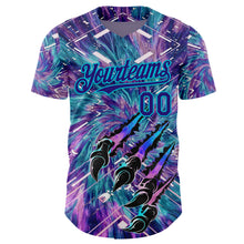 Загрузить изображение в средство просмотра галереи, Custom Purple Dark Purple Black-Lakes Blue Cyber Tropical Palm Trees Music Festival Claw Marks Authentic Baseball Jersey
