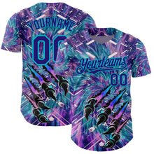 Загрузить изображение в средство просмотра галереи, Custom Purple Dark Purple Black-Lakes Blue Cyber Tropical Palm Trees Music Festival Claw Marks Authentic Baseball Jersey
