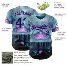 Load image into Gallery viewer, Custom Gray Navy Black-Medium Purple Cyber Tropical Palm Trees Music Festival Authentic Baseball Jersey
