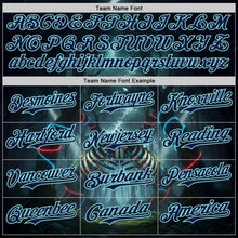 Загрузить изображение в средство просмотра галереи, Custom Black Navy-Ice Blue Cyber Tropical Palm Trees Gothic Fantasy Authentic Baseball Jersey
