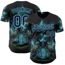 Загрузить изображение в средство просмотра галереи, Custom Black Navy-Ice Blue Cyber Tropical Palm Trees Gothic Fantasy Authentic Baseball Jersey
