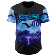 Загрузить изображение в средство просмотра галереи, Custom Black Dark Purple-Lakes Blue Cyber Tropical Palm Trees Gothic Fantasy Authentic Baseball Jersey
