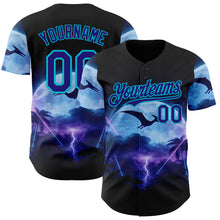 Загрузить изображение в средство просмотра галереи, Custom Black Dark Purple-Lakes Blue Cyber Tropical Palm Trees Gothic Fantasy Authentic Baseball Jersey
