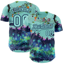 Laden Sie das Bild in den Galerie-Viewer, Custom Ice Blue-Navy Cyber Tropical Palm Trees Music Festival Authentic Baseball Jersey

