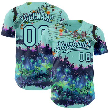 Custom Ice Blue-Navy Cyber Tropical Palm Trees Music Festival Authentic Baseball Jersey