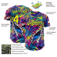 Загрузить изображение в средство просмотра галереи, Custom Purple Light Yellow-Royal Cyber Tropical Palm Trees Music Festival Gothic Fantasy Authentic Baseball Jersey
